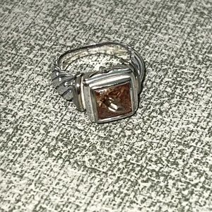 Sterling Silver 'Yurman Style' Ring w/Cushion Cut Pale Amber Stone Size 6